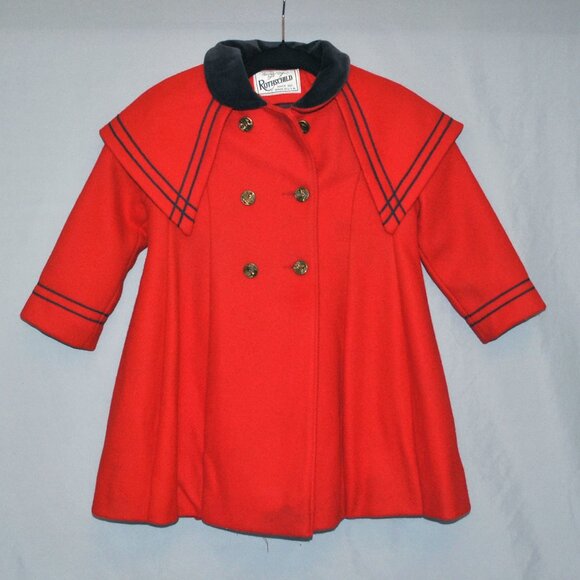 Vintage Rothschild Wool Coat Girls Size 4 Red & Blue Pea Coat - Picture 1 of 15